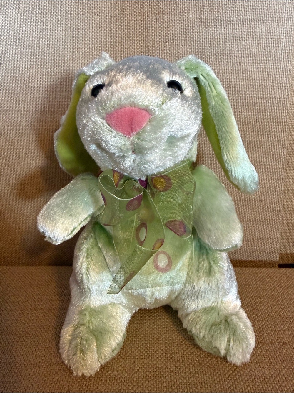 Plush Green Bunny Stuffed Animal with Pink Nose